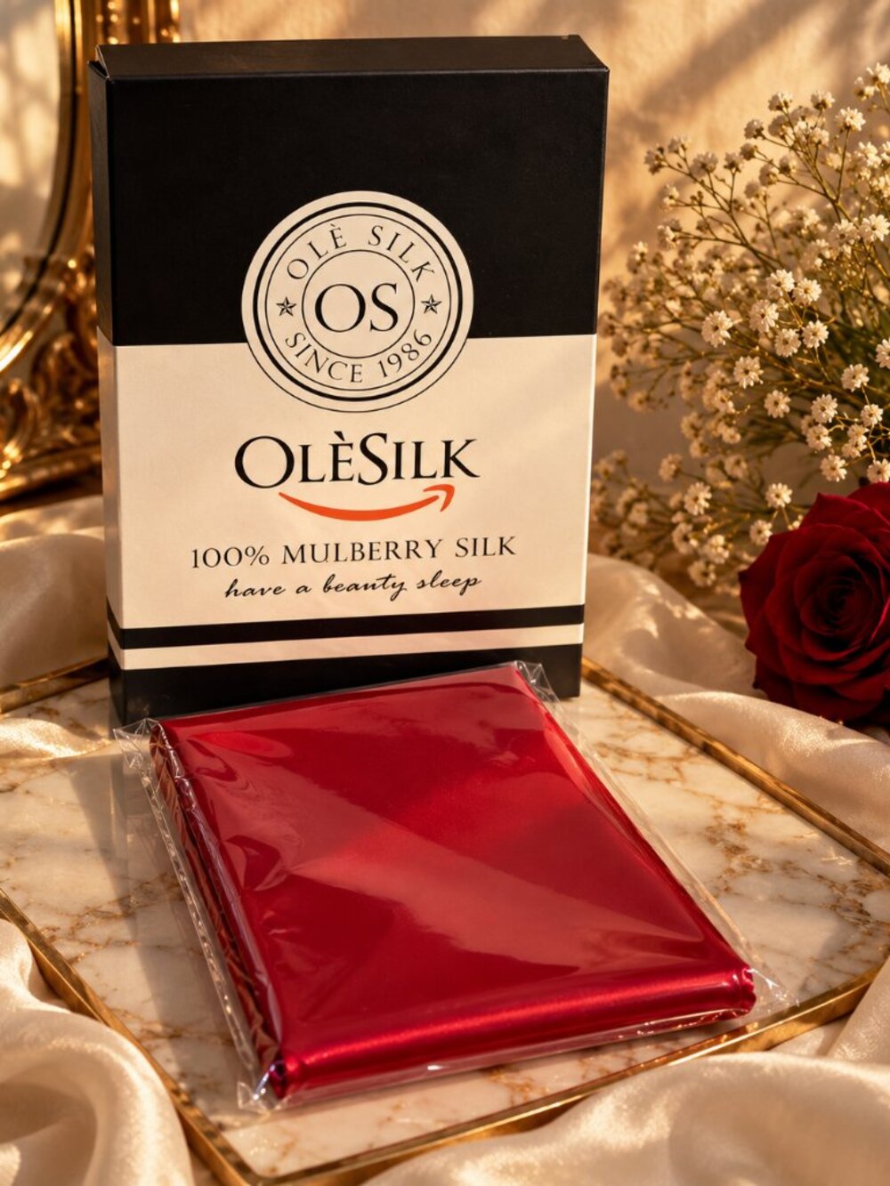 OLE SILK 100% Mulberry Silk Pillowcase – Red – Luxury Beauty Sleep